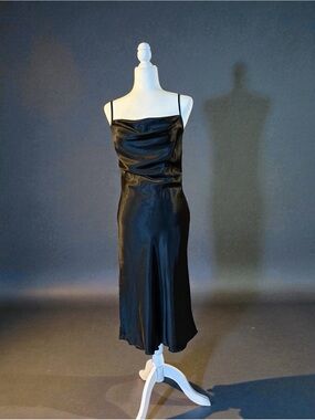 BEBE Black Satin Cowl Neck Slip Dress